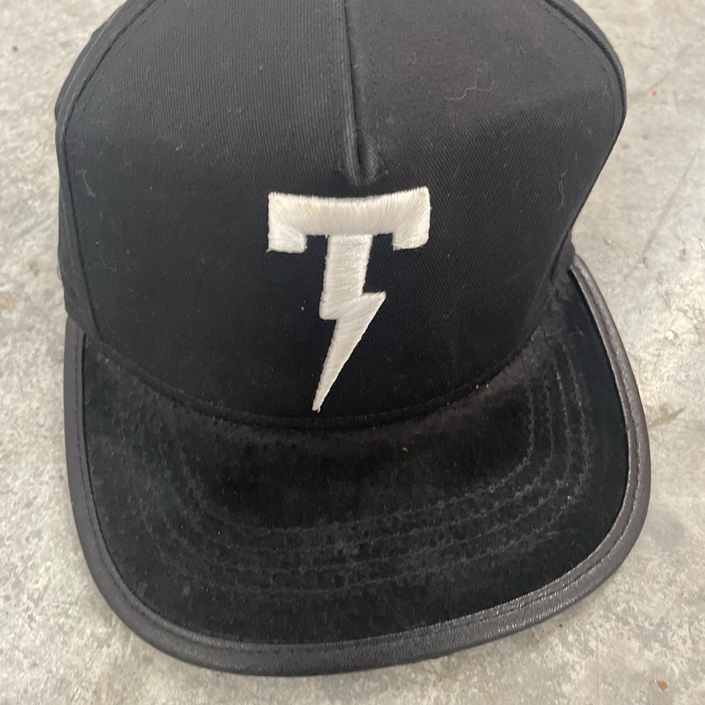 Tackma T Logo Black Snapback Hat with White Lightning T Embroidery